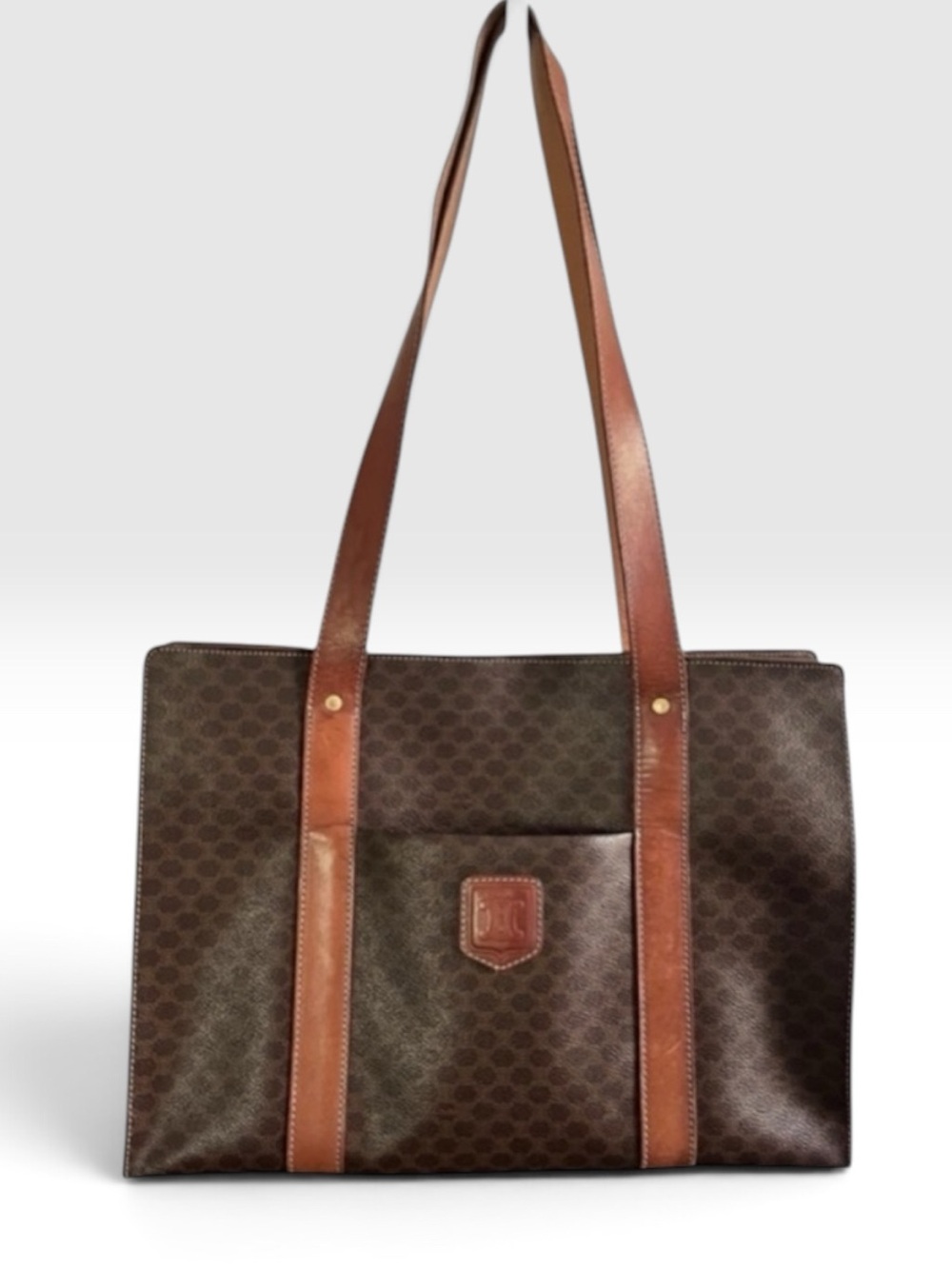 Celine Vintage Macadam Tote Bag Brown PVC Leather Shoulder Bag